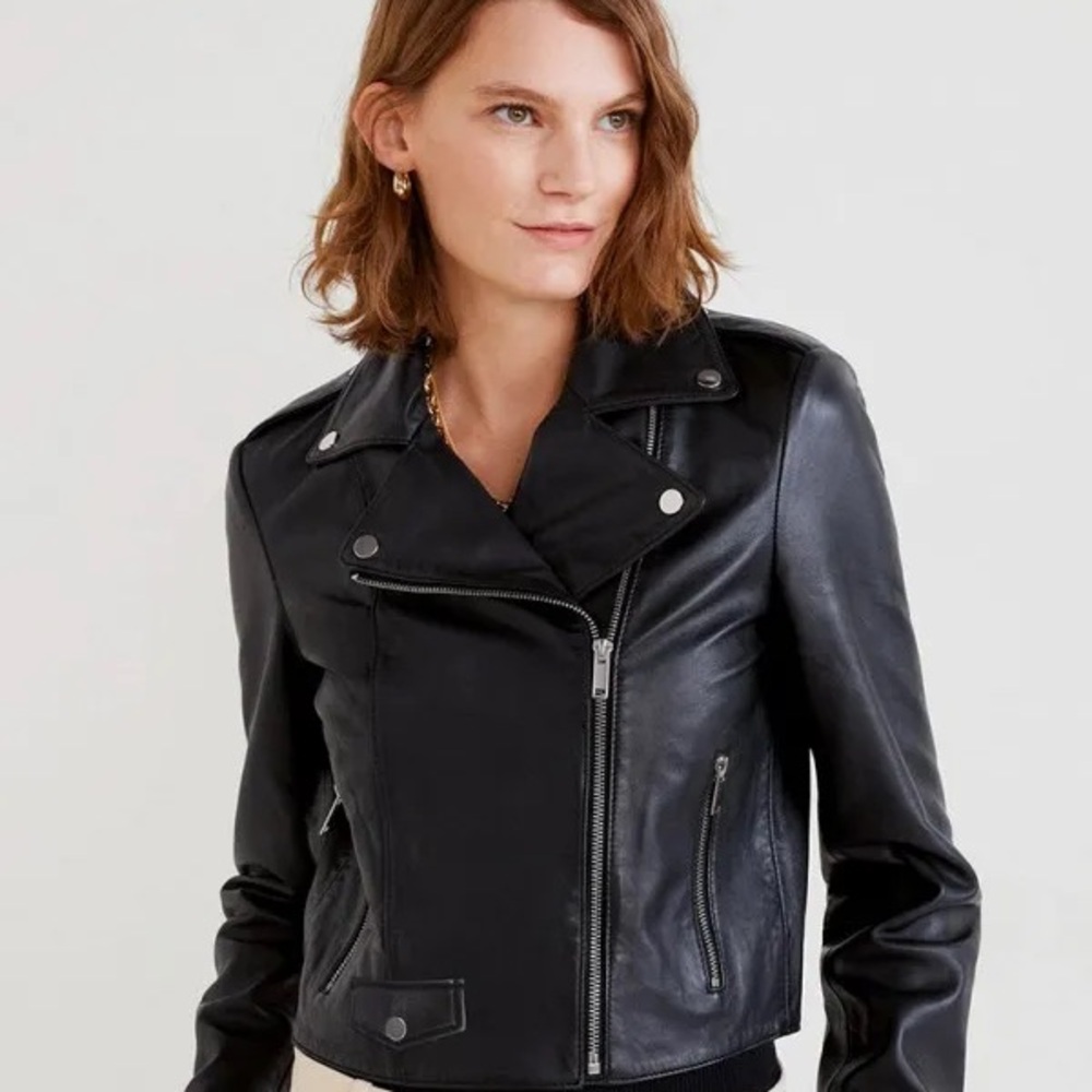 Mango Black Leather Jacket with Silver Accents - Picture 3 of 5
